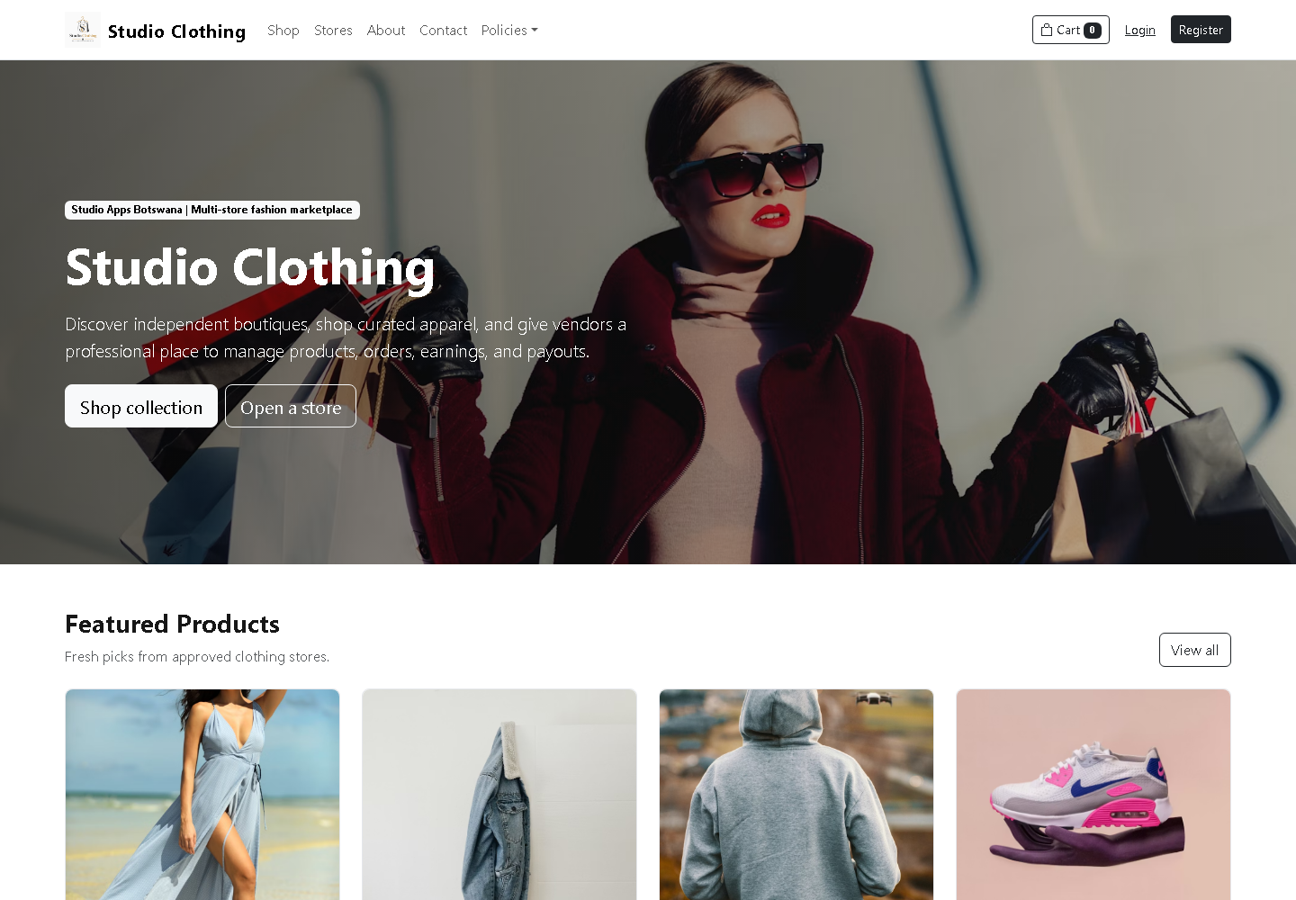 Studio Clothing marketplace website screenshot